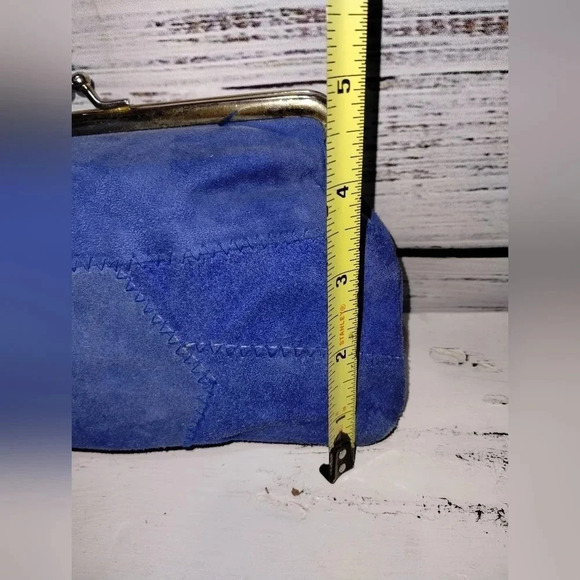 Kisslock Pouch Handbag in Blue Vintage Patchwork Clutch Unique Eclectic - Picture 4 of 6